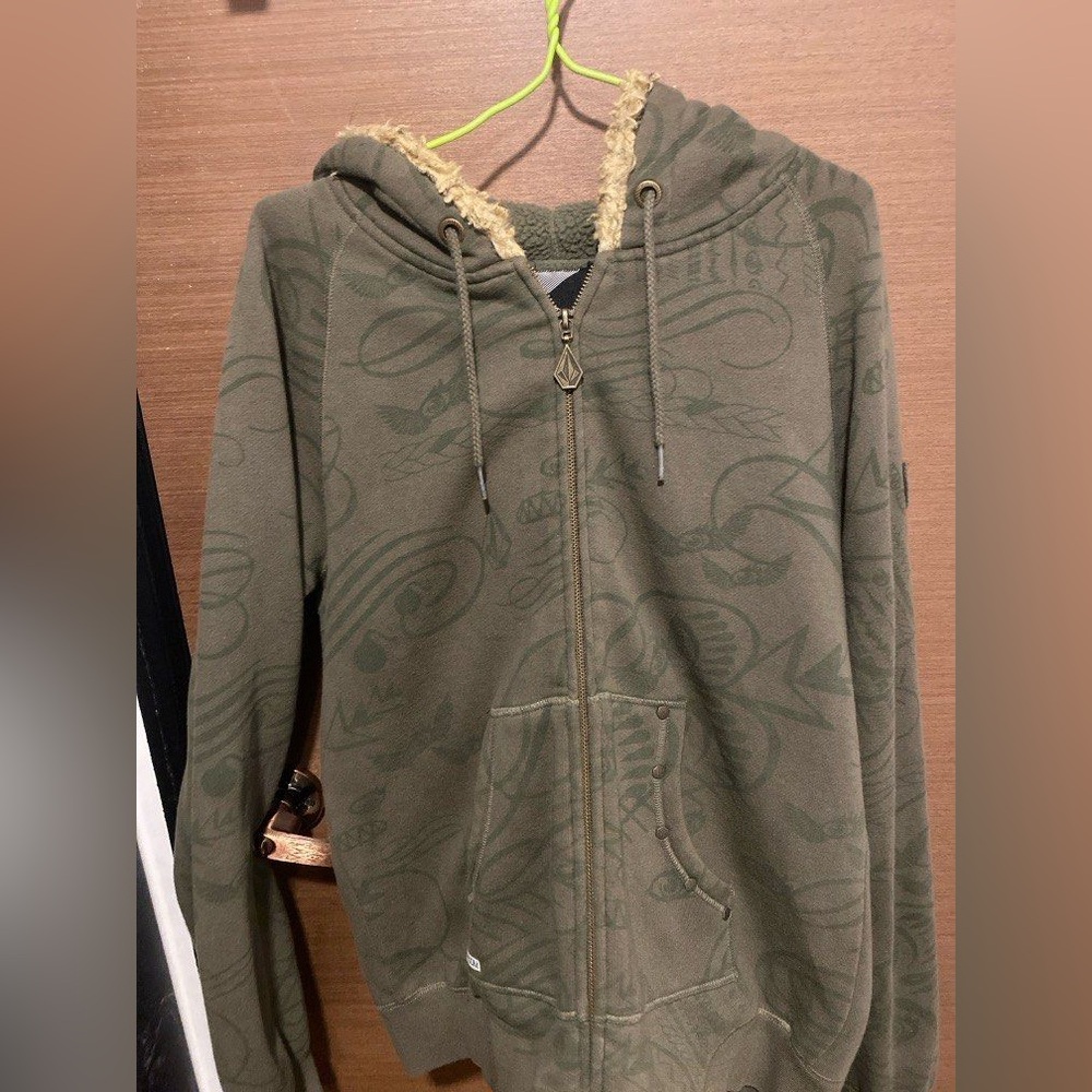 Olive Green Hooded Jacket with Fur Lining